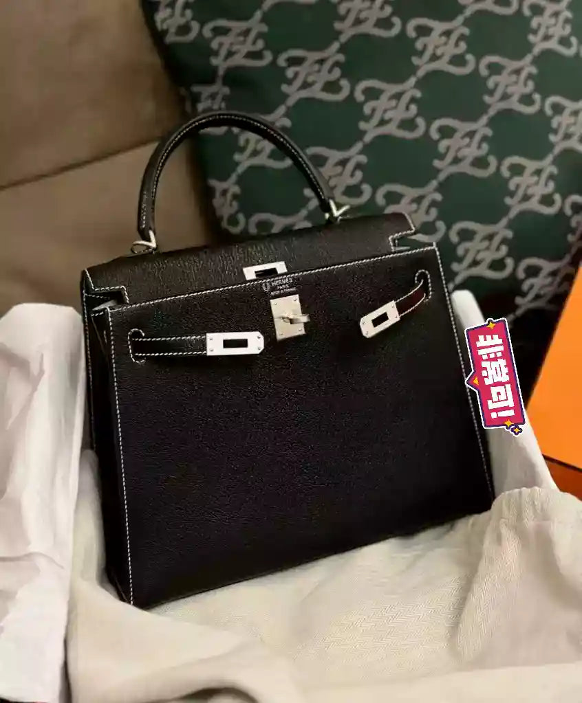 HERMES Chevre Mysore Horseshoe Mini Kelly Sellier 20 Black Lime – HW197