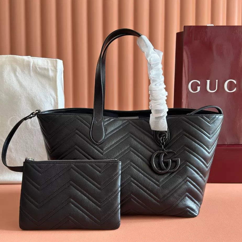 GUCCI GG MARMONT MEDIUM TOTE BAG IN BLACK LEATHER – BG217
