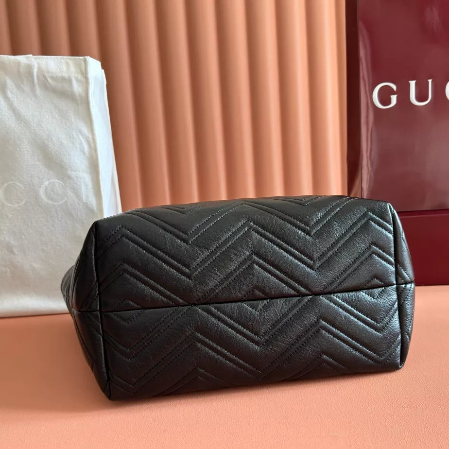GUCCI GG MARMONT MEDIUM TOTE BAG IN BLACK LEATHER – BG217