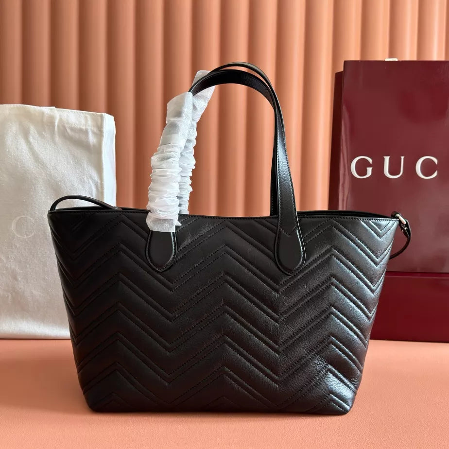 GUCCI GG MARMONT MEDIUM TOTE BAG IN BLACK LEATHER – BG217