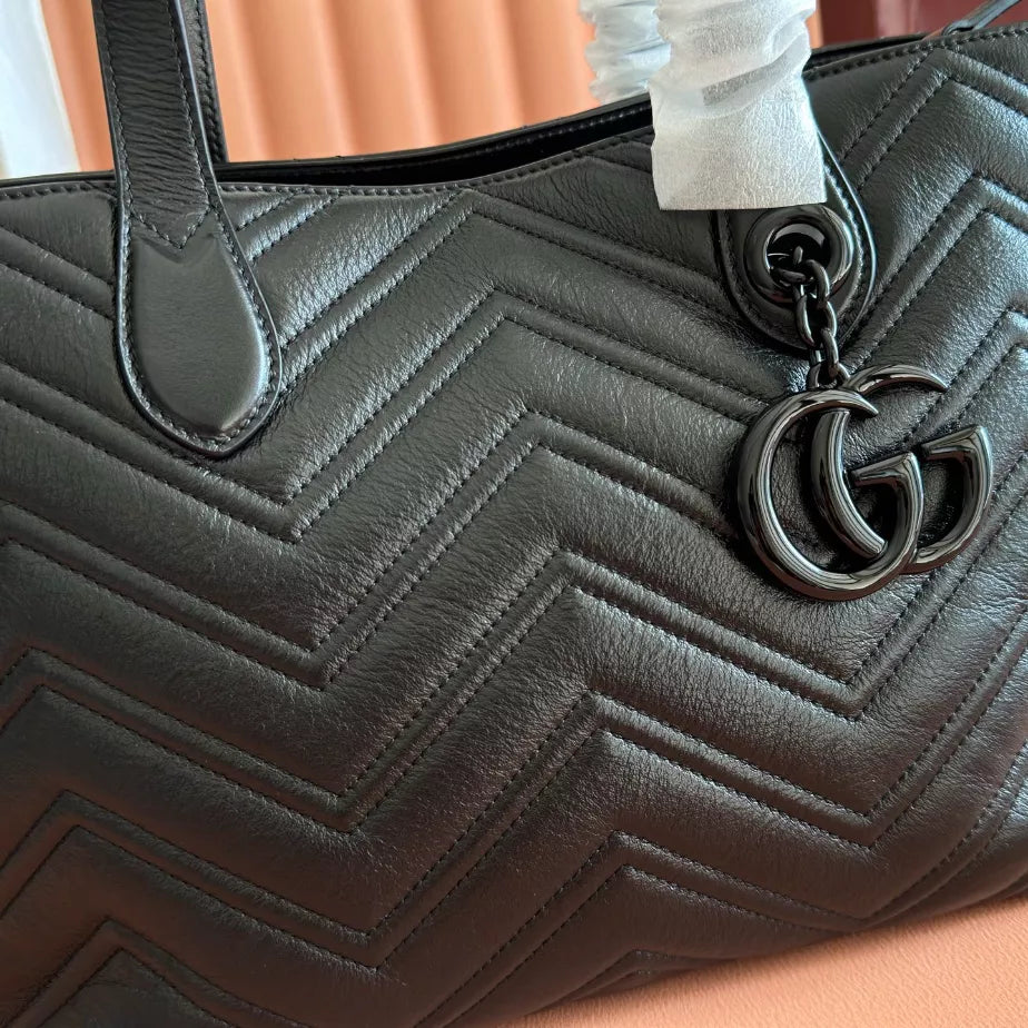 GUCCI GG MARMONT MEDIUM TOTE BAG IN BLACK LEATHER – BG217