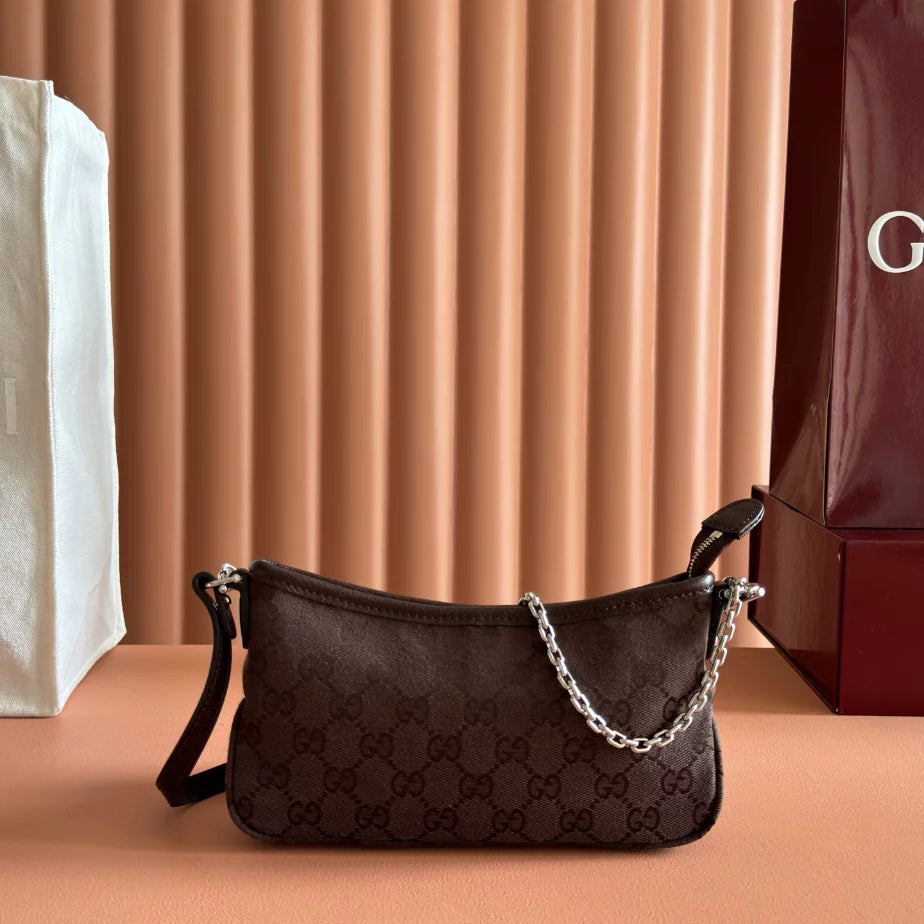 GUCCI GOSSIP SMALL SHOULDER BAG IN DARK BROWN GG CANVAS – BG166