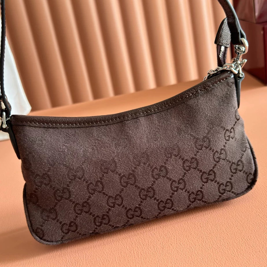 GUCCI GOSSIP SMALL SHOULDER BAG IN DARK BROWN GG CANVAS – BG166