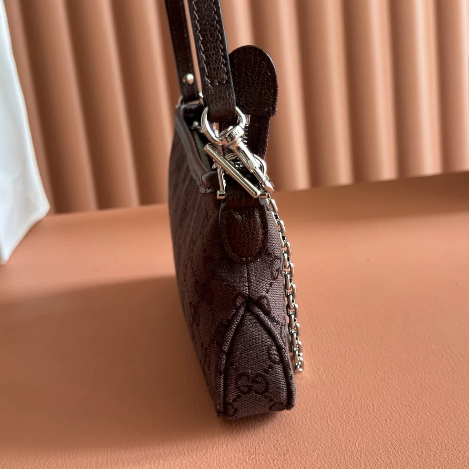 GUCCI GOSSIP SMALL SHOULDER BAG IN DARK BROWN GG CANVAS – BG166