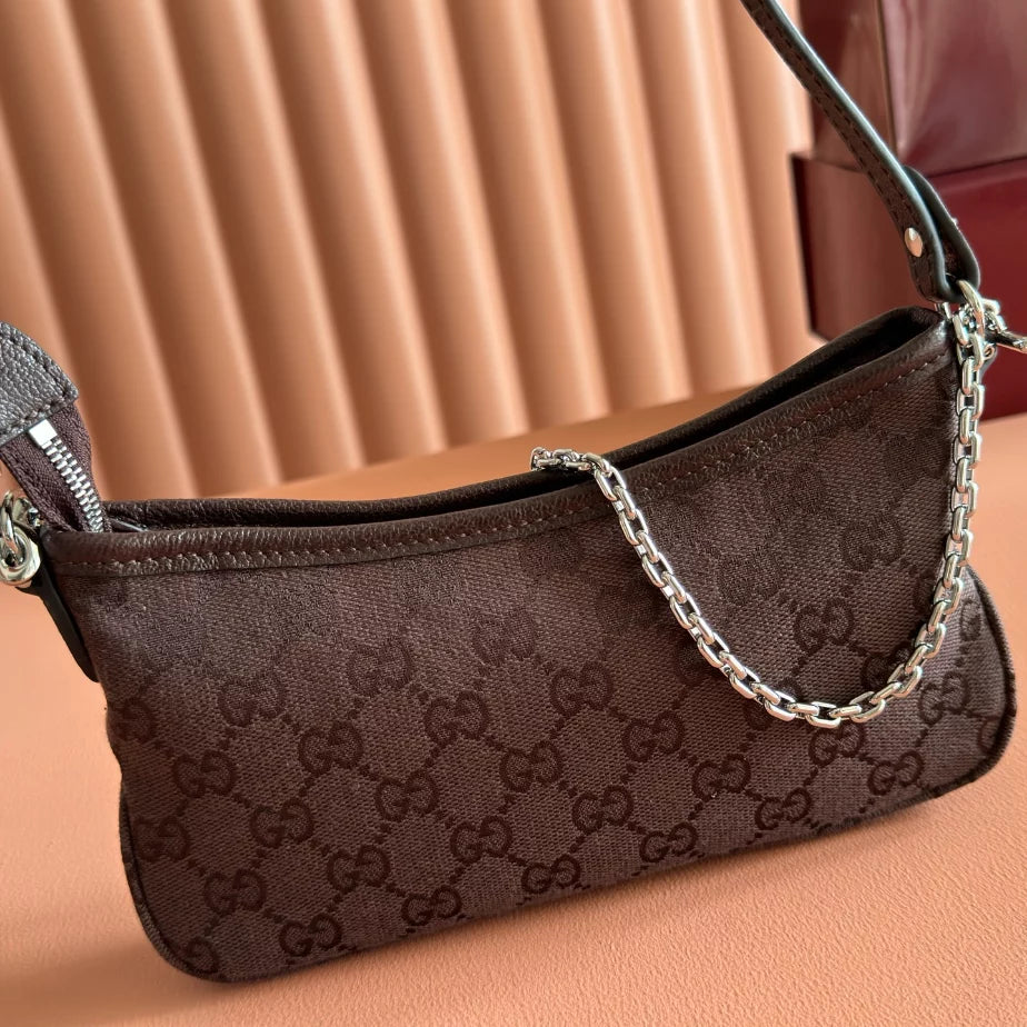 GUCCI GOSSIP SMALL SHOULDER BAG IN DARK BROWN GG CANVAS – BG166