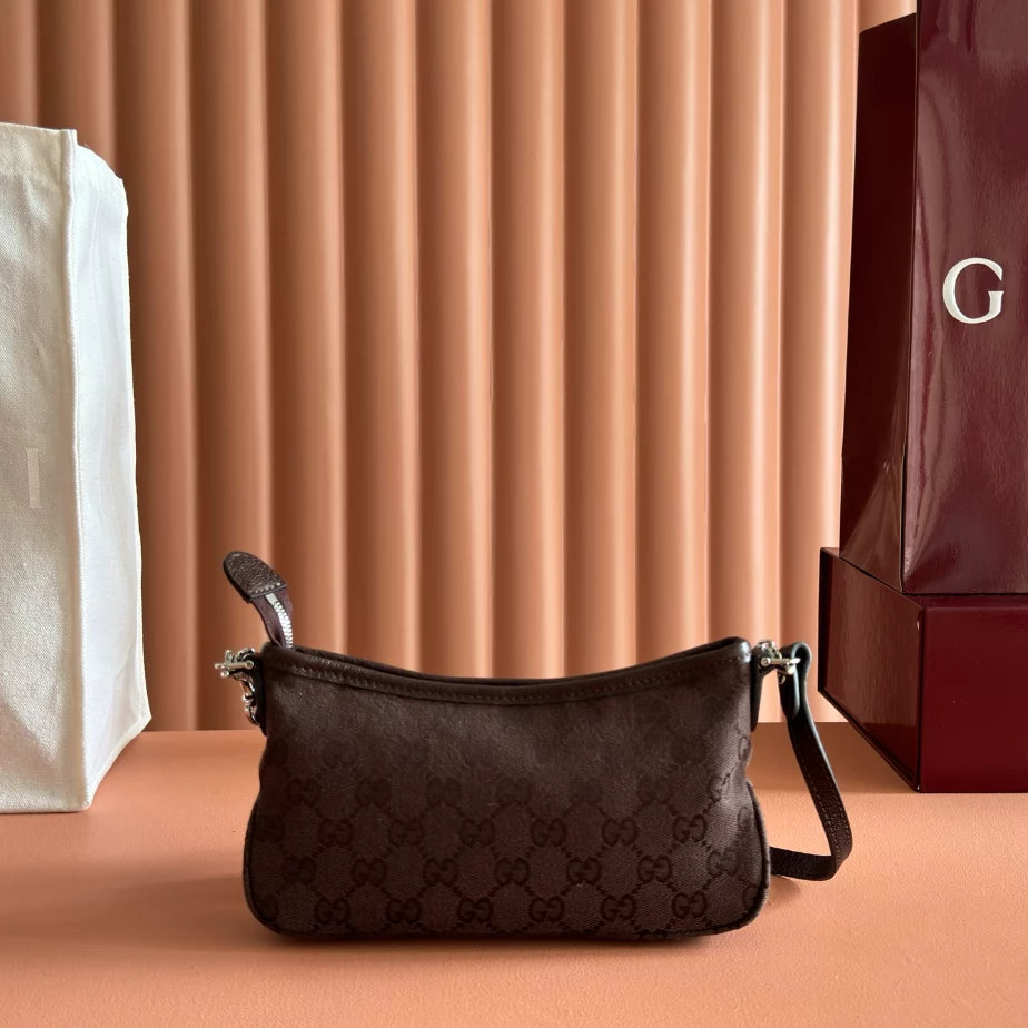 GUCCI GOSSIP SMALL SHOULDER BAG IN DARK BROWN GG CANVAS – BG166