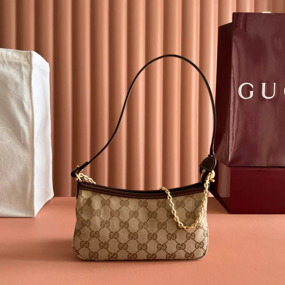 GUCCI GOSSIP SMALL SHOULDER BAG IN SAND AND BROWN GG CANVAS – BG167