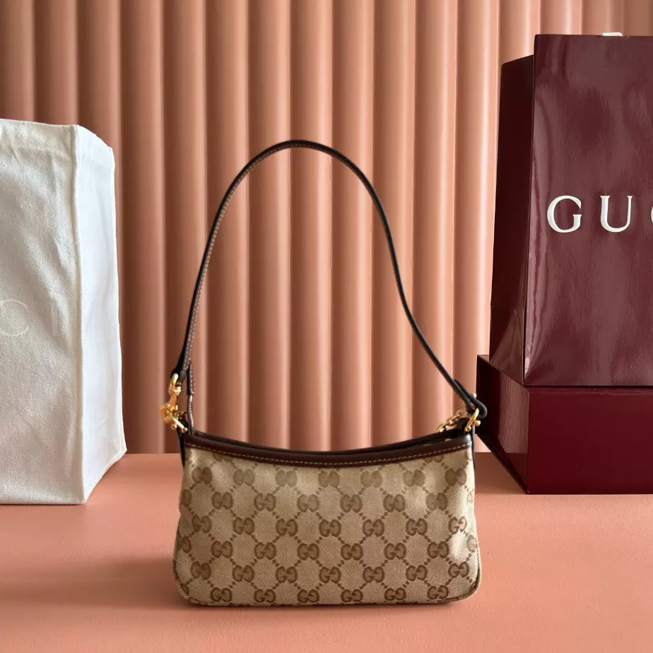 GUCCI GOSSIP SMALL SHOULDER BAG IN SAND AND BROWN GG CANVAS – BG167