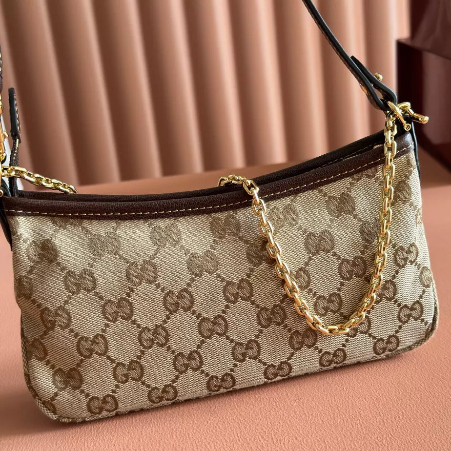GUCCI GOSSIP SMALL SHOULDER BAG IN SAND AND BROWN GG CANVAS – BG167
