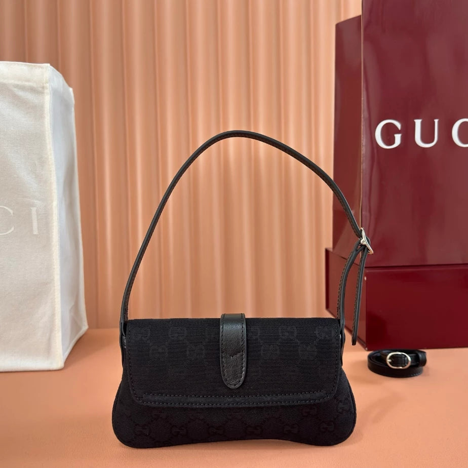 GUCCI JACKIE SMALL SHOULDER BAG IN BLACK GG CANVAS – BG186
