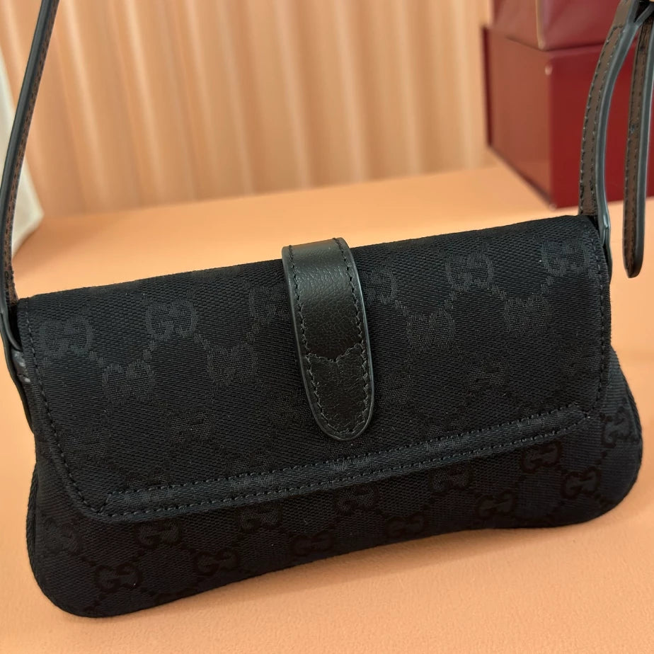 GUCCI JACKIE SMALL SHOULDER BAG IN BLACK GG CANVAS – BG186
