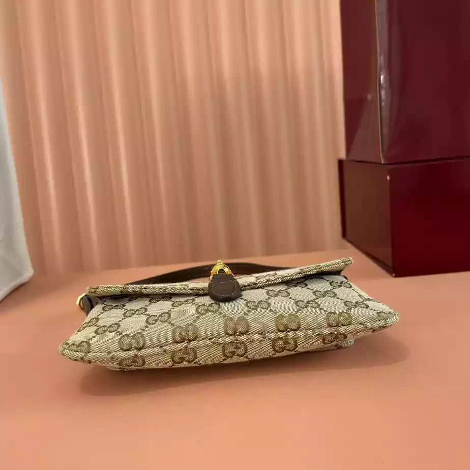 GUCCI JACKIE SMALL SHOULDER BAG IN SAND AND BROWN GG CANVAS – BG187