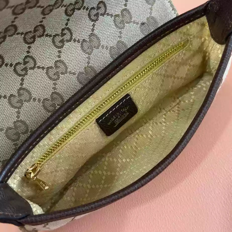 GUCCI JACKIE SMALL SHOULDER BAG IN SAND AND BROWN GG CANVAS – BG187