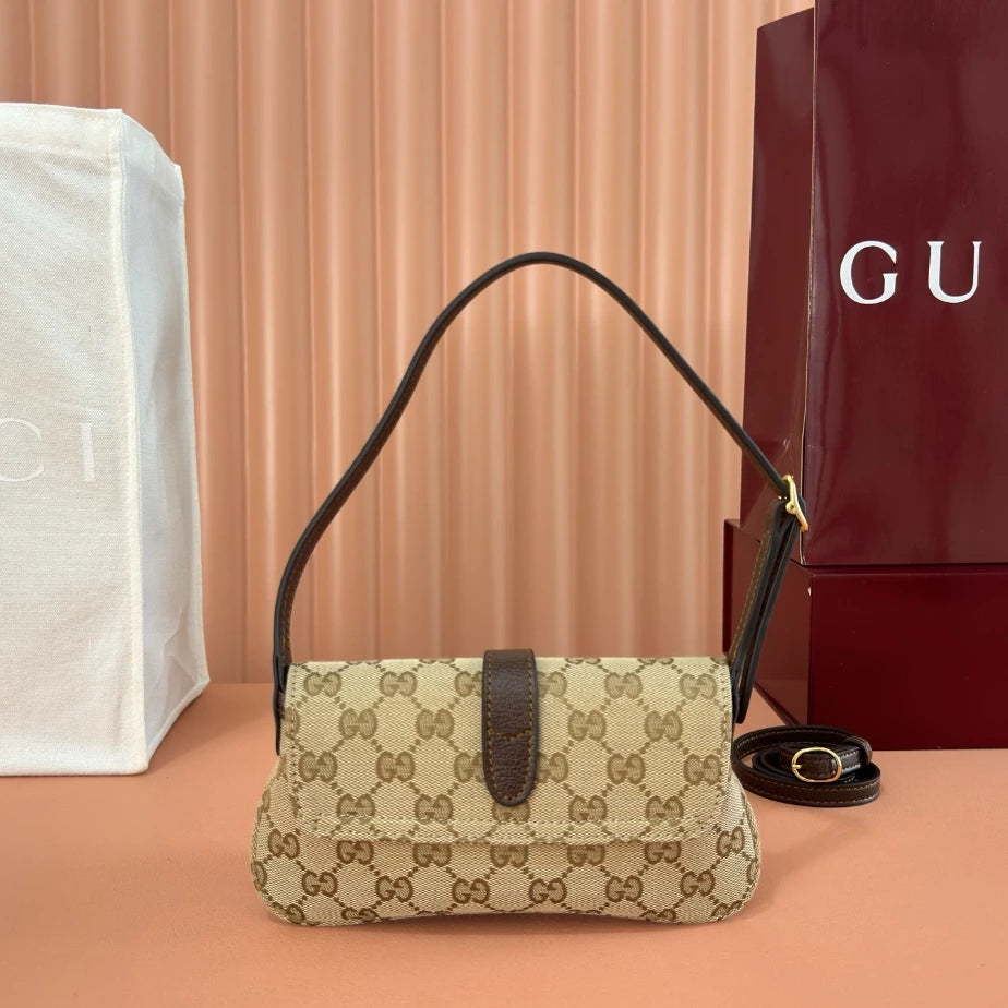 GUCCI JACKIE SMALL SHOULDER BAG IN SAND AND BROWN GG CANVAS – BG187