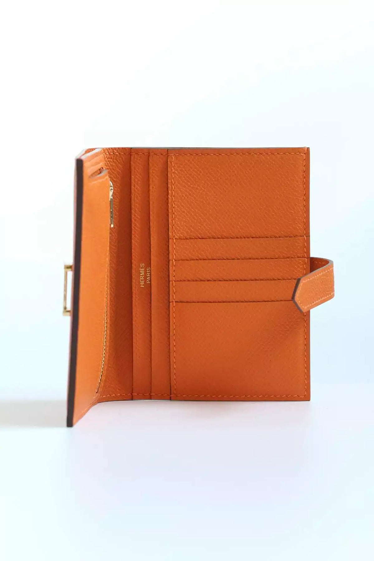 Hermes Bearn Compact Handmade Wallet in Orange Epsom Calfskin – HW149