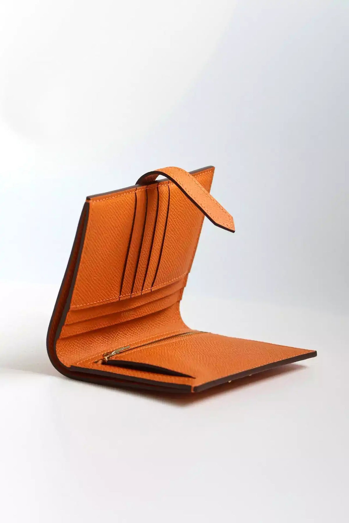 Hermes Bearn Compact Handmade Wallet in Orange Epsom Calfskin – HW149
