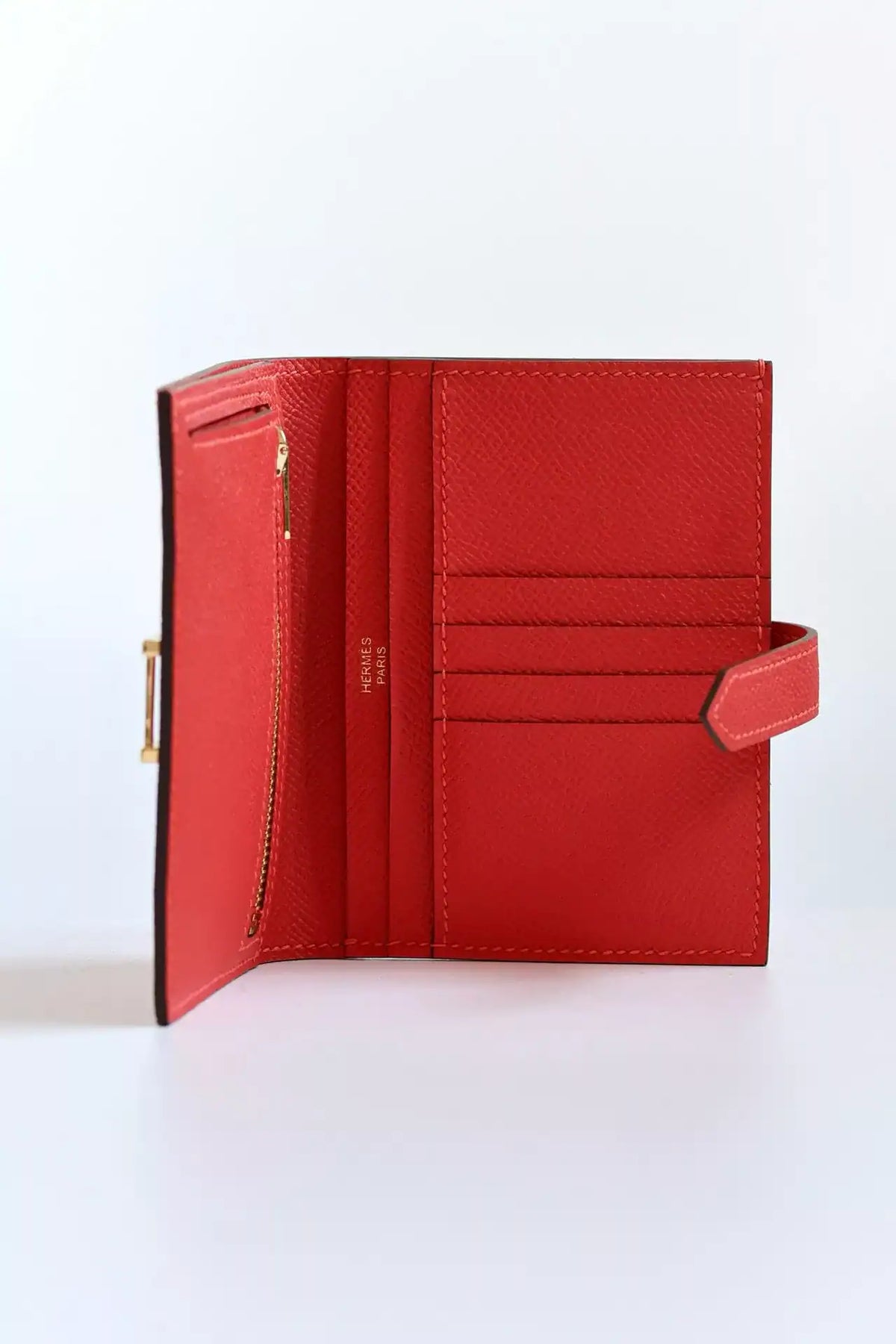 Hermes Bearn Compact Handmade Wallet in Red Epsom Calfskin – HW137