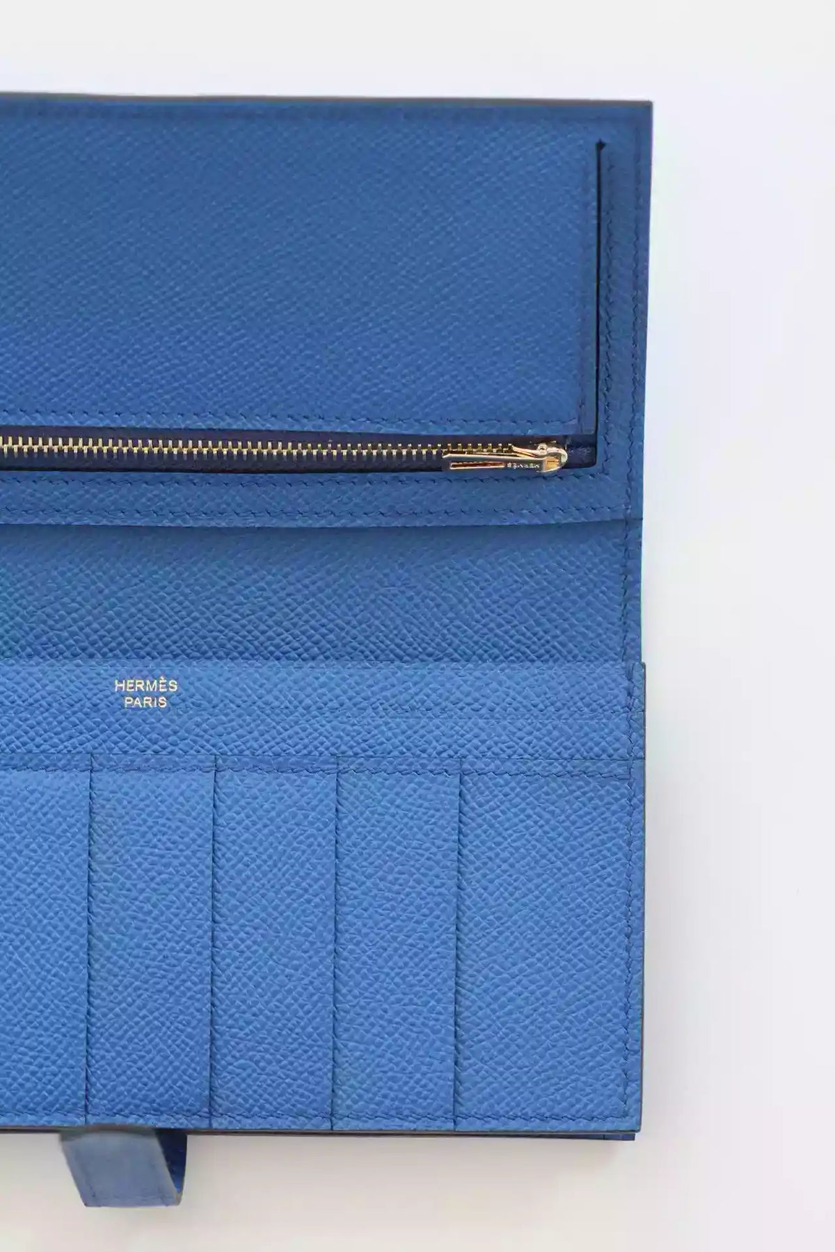 Hermes Bearn Long Handmade Wallet in Blue France Epsom Calfskin – HW142