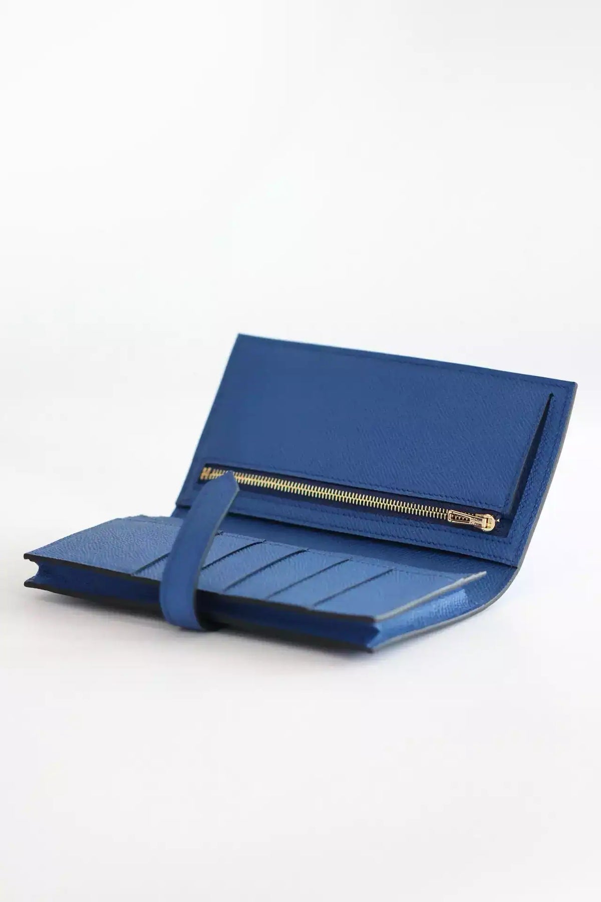 Hermes Bearn Long Handmade Wallet in Blue France Epsom Calfskin – HW142