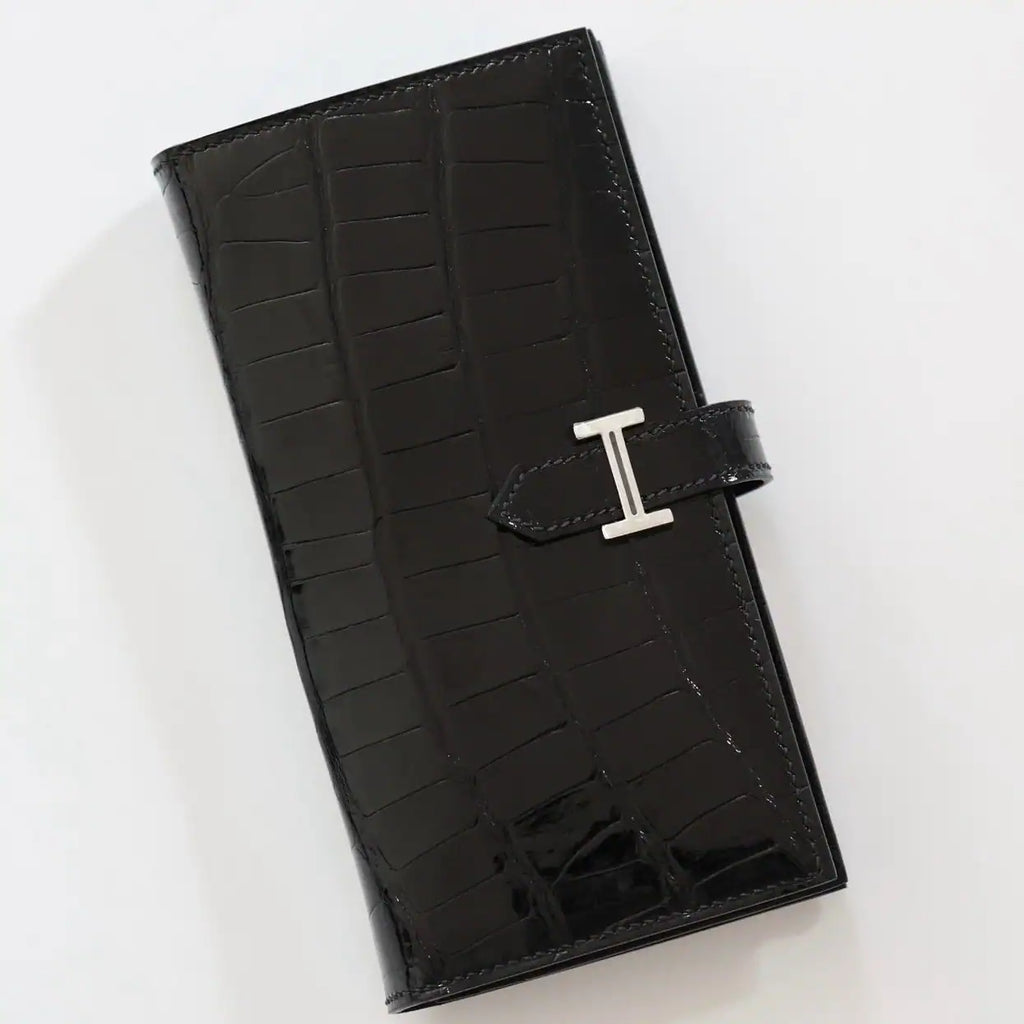 Hermes Bearn Long Wallet in Black Shiny Alligator Leather – HW165