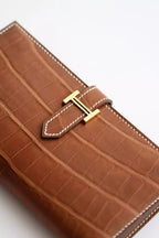 Hermes Bearn Long Wallet in Gold Matte Alligator Leather – HW164