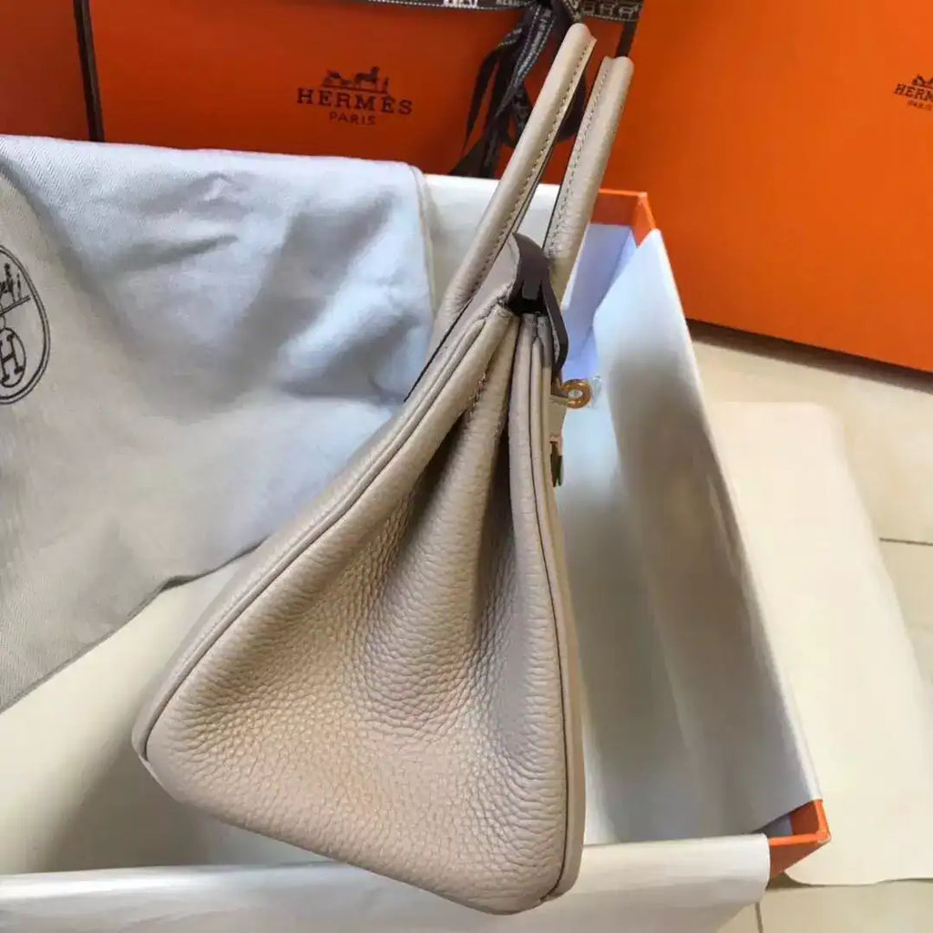 Hermes Birkin 25cm Bag In Beige Clemence Leather GHW – HW015