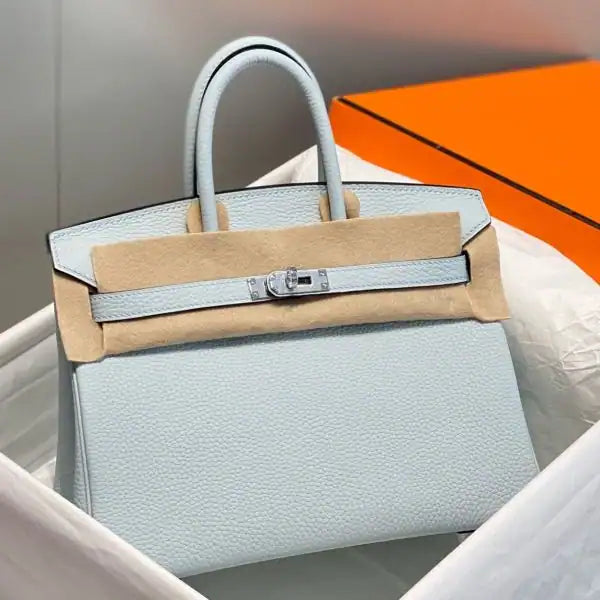 Hermes Birkin 25cm Bag In Blue Brume Clemence Leather PHW – HW003