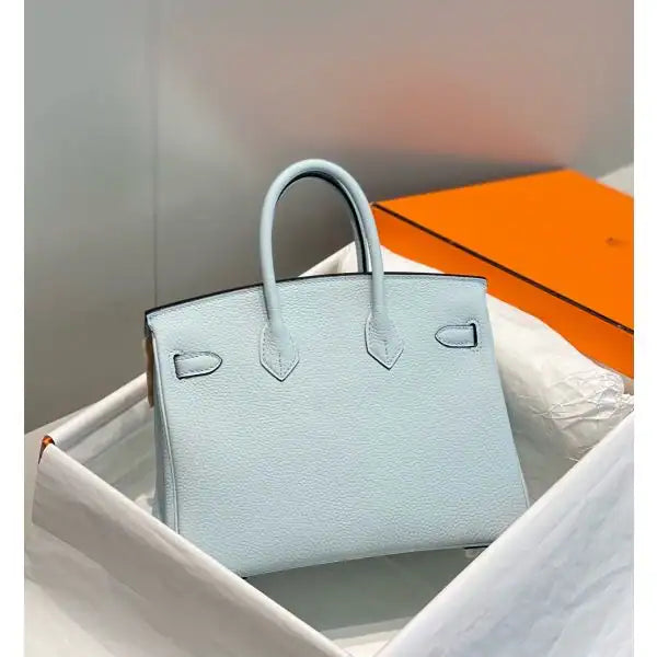 Hermes Birkin 25cm Bag In Blue Brume Clemence Leather PHW – HW003