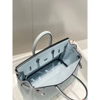 Hermes Birkin 25cm Bag In Blue Brume Clemence Leather PHW – HW003