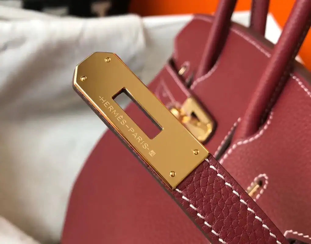 Hermes Birkin 25cm Bag In Bordeaux Clemence Leather GHW – HW013