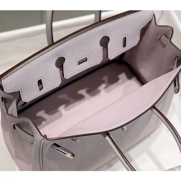 Hermes Birkin 25cm Bag In Mauve Pale Clemence Leather PHW – HW009