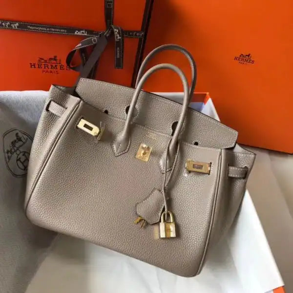 Hermes Birkin 25cm Bag In Tourterelle Clemence Leather GHW – HW005