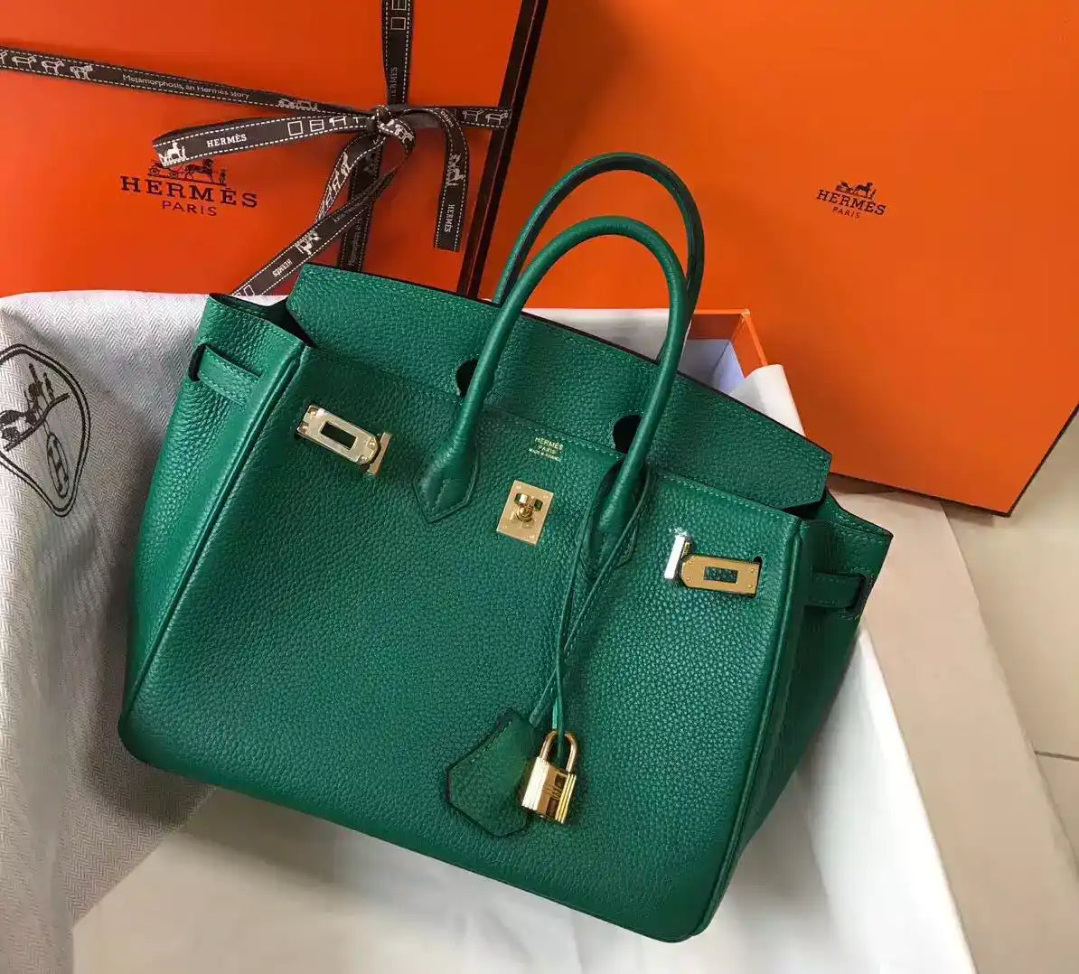 Hermes Birkin 25cm Bag In Vert Vertigo Clemence Leather GHW – HW016