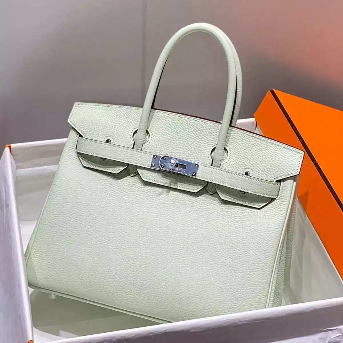 Hermes Birkin 30cm Bag In Blue Brume Clemence Leather GHW – HW018