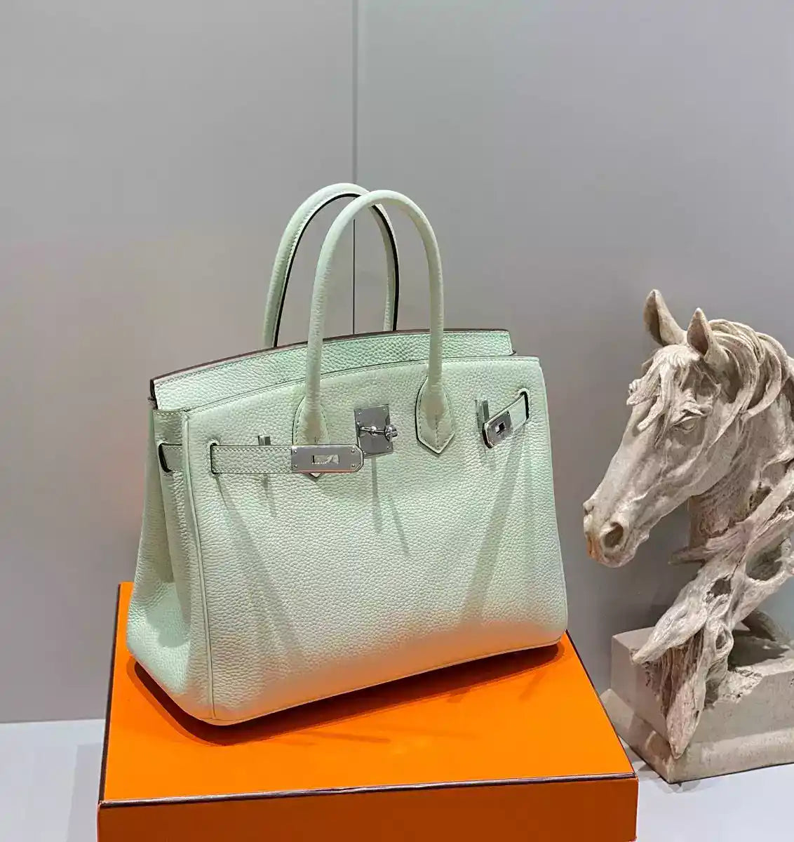 Hermes Birkin 30cm Bag In Blue Brume Clemence Leather GHW – HW018