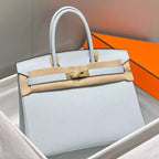 Hermes Birkin 30cm Bag In Blue Brume Clemence Leather GHW – HW017