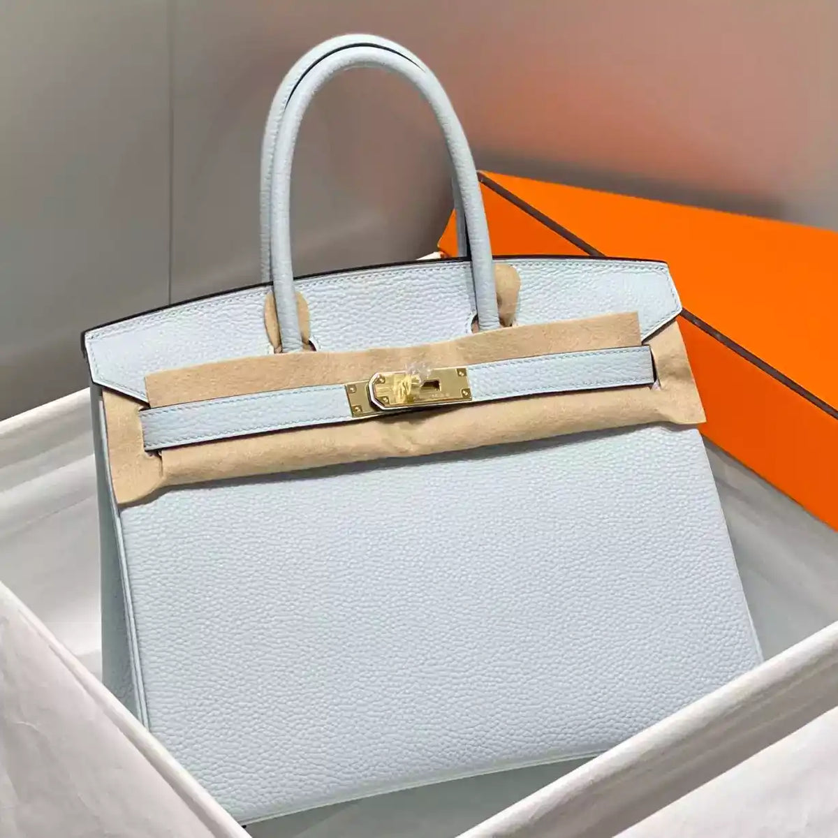 Hermes Birkin 30cm Bag In Blue Brume Clemence Leather GHW – HW017