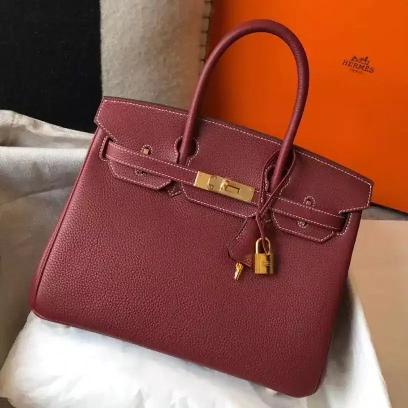 Hermes Birkin 30cm Bag In Bordeaux Clemence Leather GHW – HW032