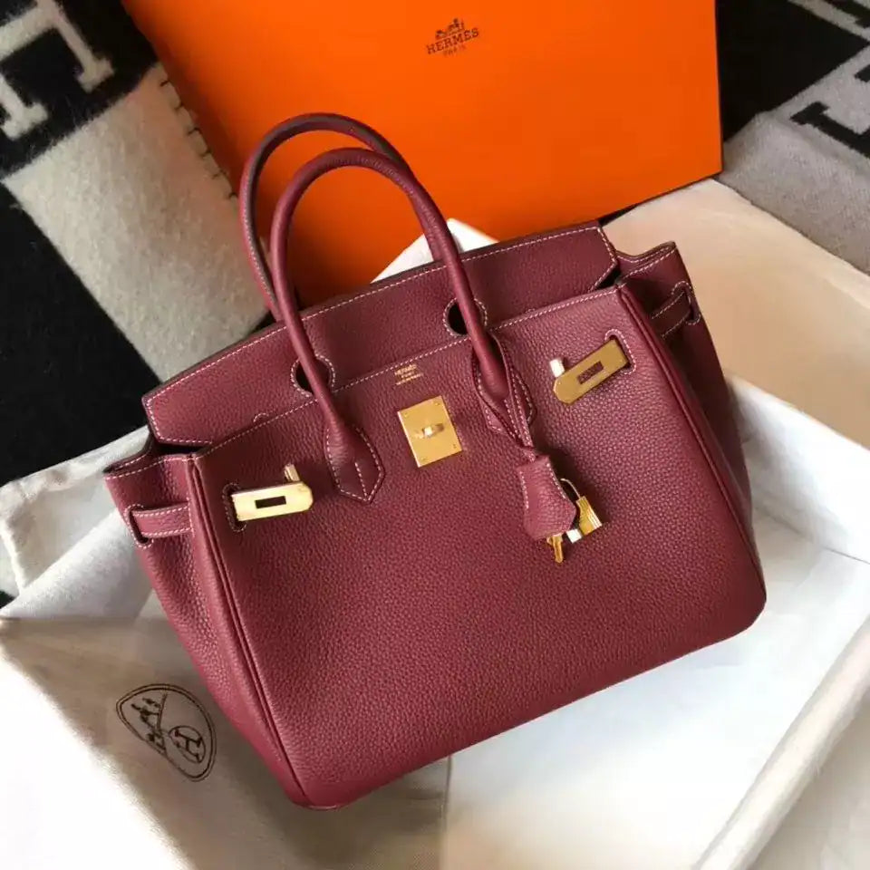 Hermes Birkin 30cm Bag In Bordeaux Clemence Leather GHW – HW032