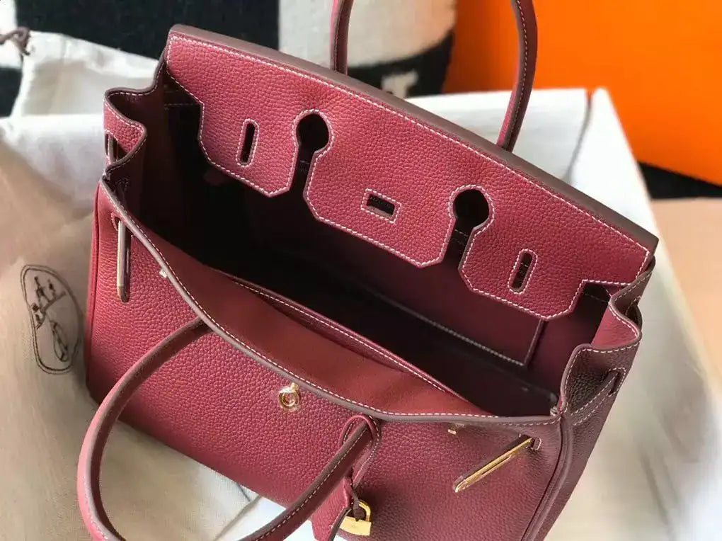 Hermes Birkin 30cm Bag In Bordeaux Clemence Leather GHW – HW032