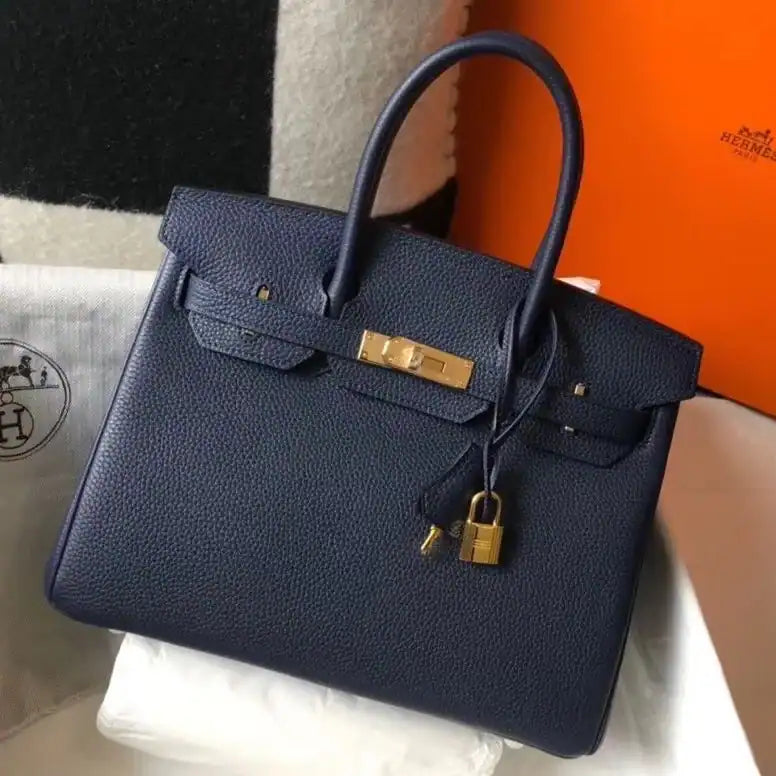 Hermes Birkin 30cm Bag In Dark Blue Clemence Leather GHW – HW035