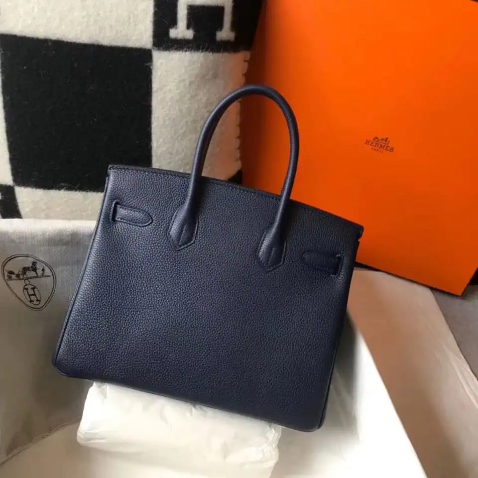 Hermes Birkin 30cm Bag In Dark Blue Clemence Leather GHW – HW035
