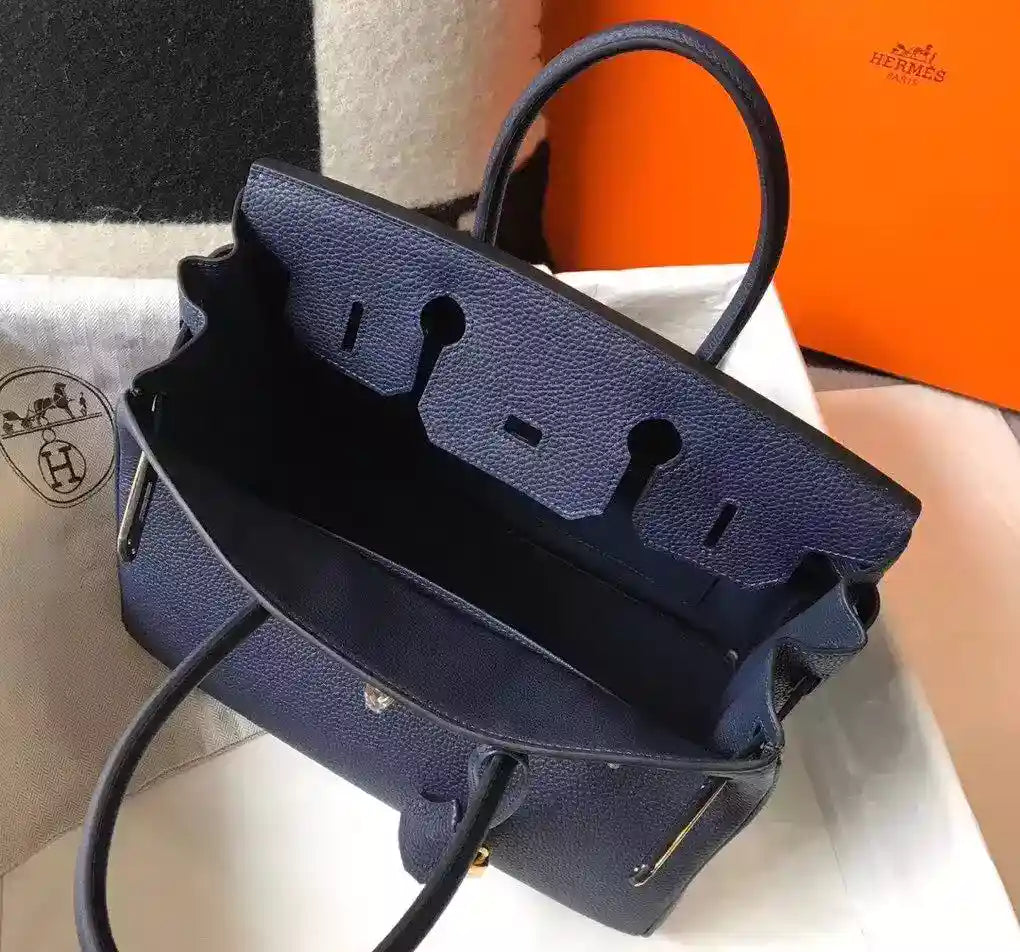 Hermes Birkin 30cm Bag In Dark Blue Clemence Leather GHW – HW035