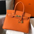 Hermes Birkin 30cm Bag In Orange Clemence Leather GHW – HW028