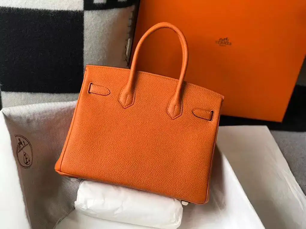 Hermes Birkin 30cm Bag In Orange Clemence Leather GHW – HW028