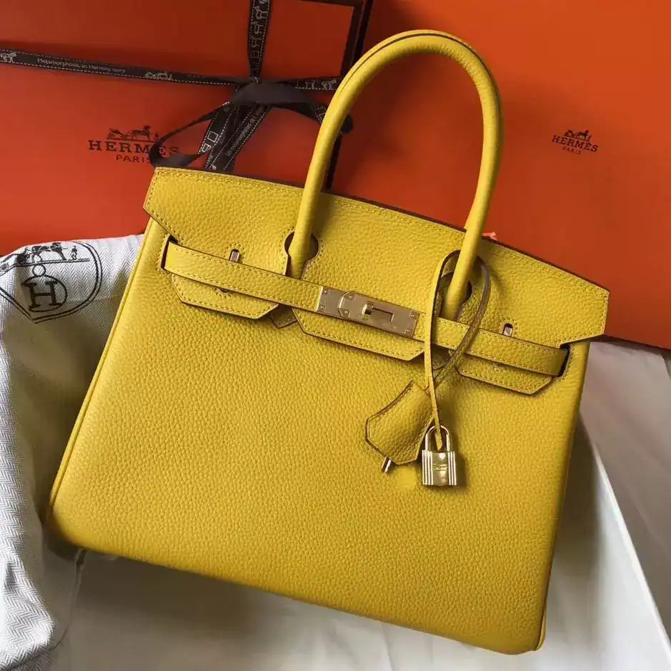Hermes Birkin 30cm Bag In Yellow Clemence Leather GHW – HW020