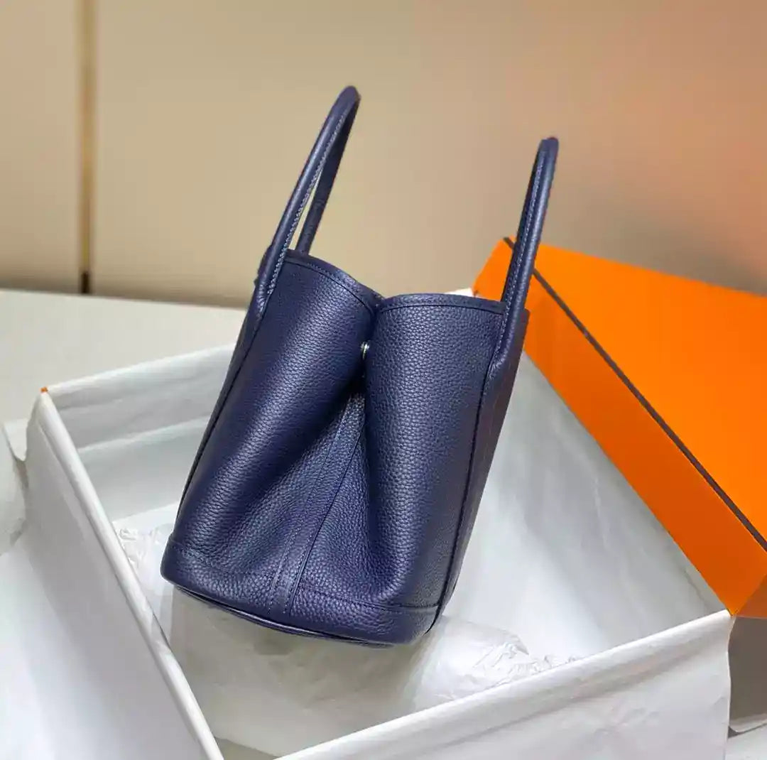 Hermes Garden Party 30 Bag In Blue Saphir Taurillon Leather – HW071