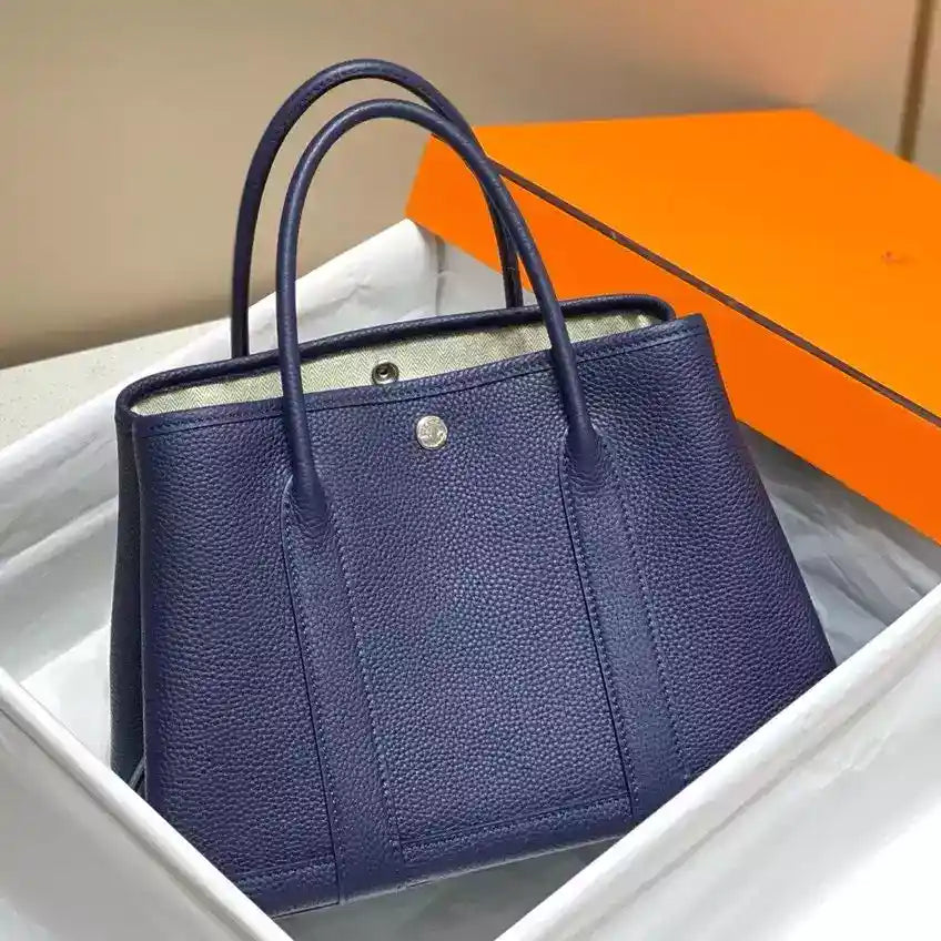 Hermes Garden Party 30 Bag In Blue Saphir Taurillon Leather – HW071