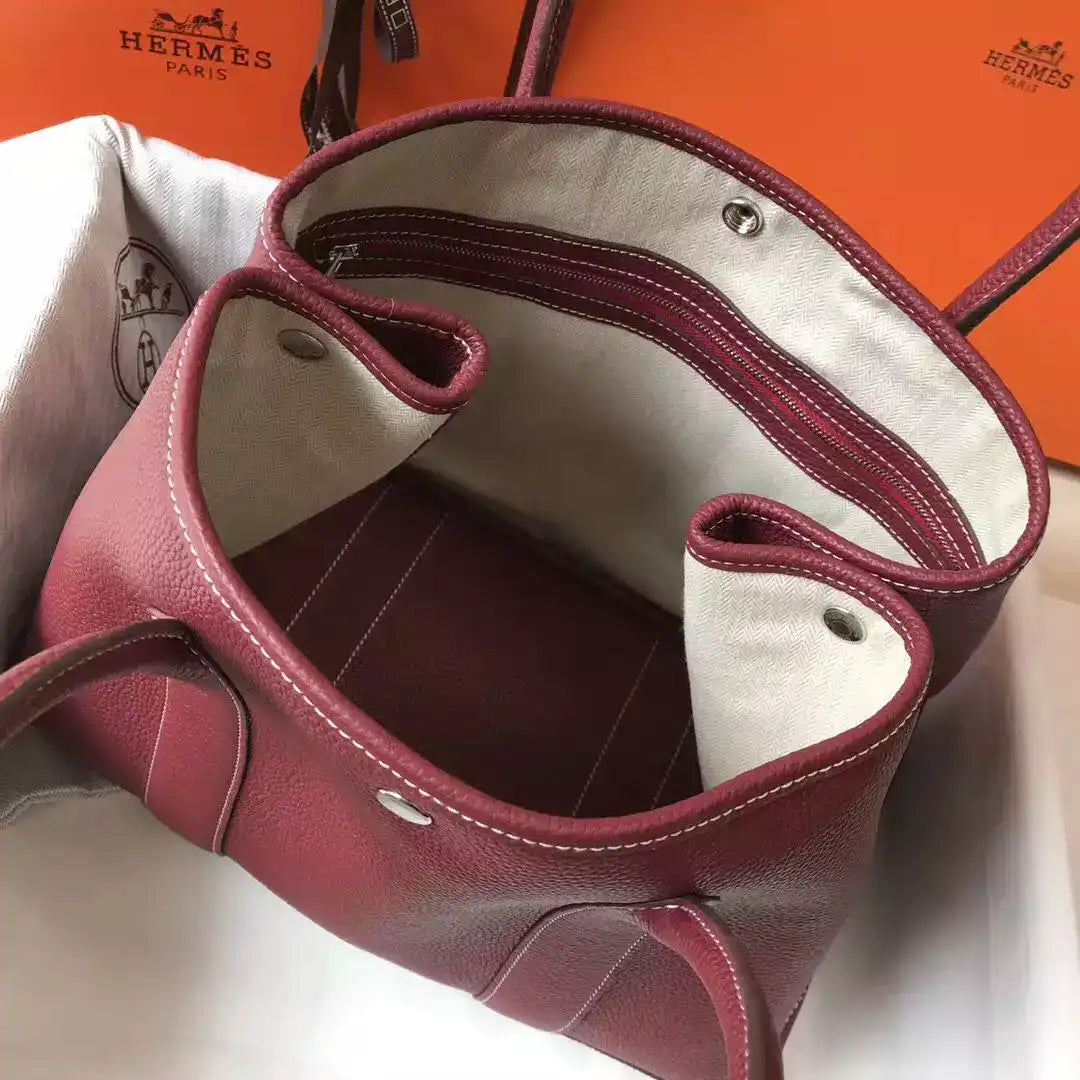 Hermes Garden Party 30 Bag In Bordeaux Taurillon Leather – HW081