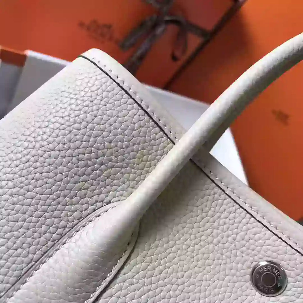 Hermes Garden Party 30 Bag In White Taurillon Leather – HW075